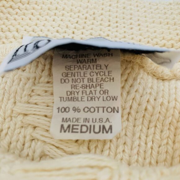 VTG Sweater Women M Beige Chunky Knit Soft Cotton Crewneck Preppy Coastal Winter - Picture 4 of 9